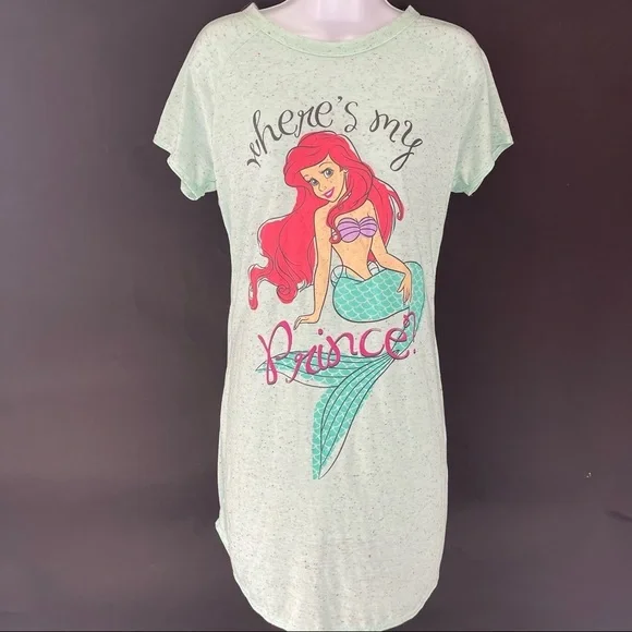Disney Little Mermaid Women’s Green Where’s My Prince Night Sleep PJ Top  S//M